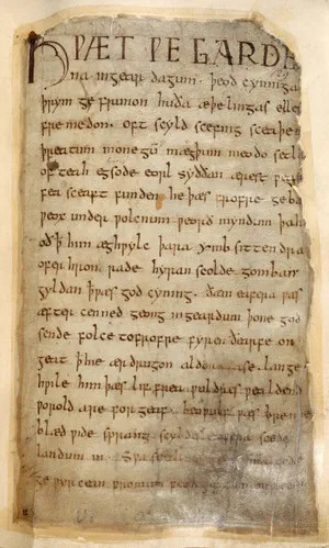 Phần mở đầu của bản thảo Beowulf.
