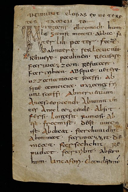 Trang đầu tiên của St. Gall Codex Abrogans (Stiftsbibliothek, cod. 911)